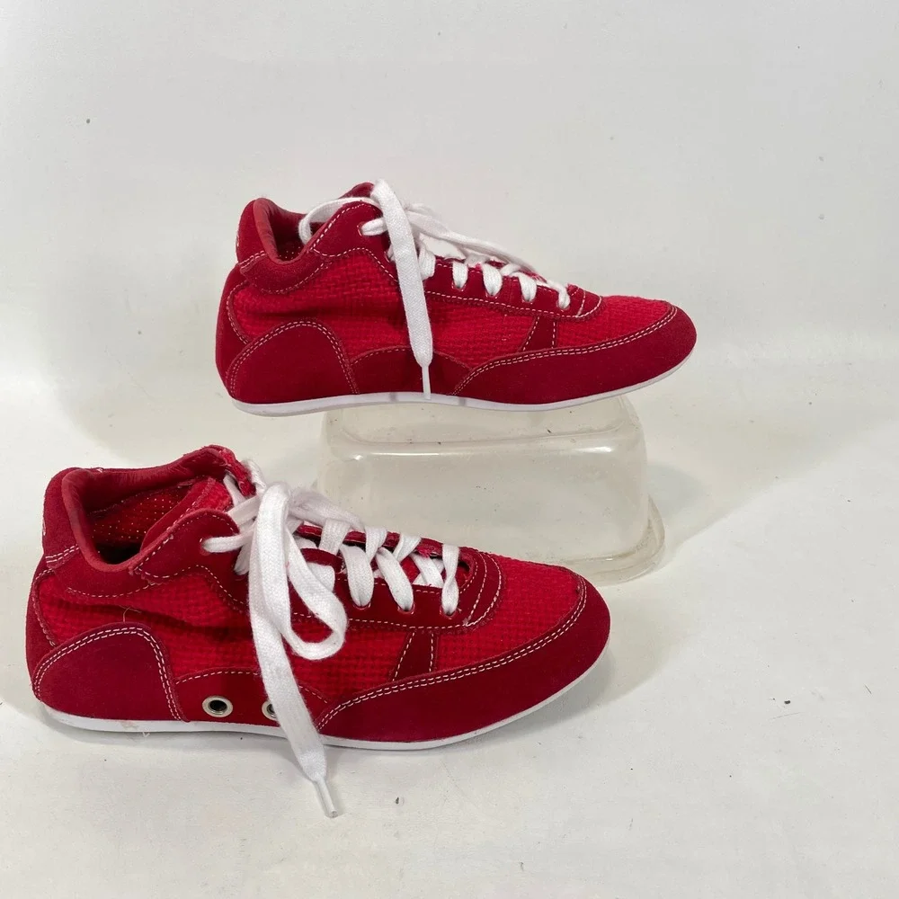 Volatile Womens Red Leather Mid Top Lace Up Sneakers Size 6.5 Y2K Vintage